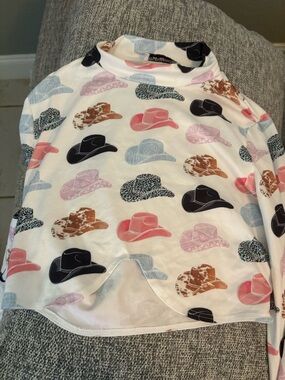 Cowboy Hat Print Mock Neck Top - Multi